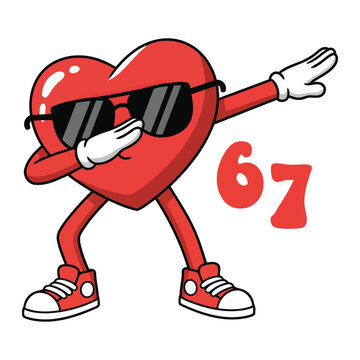 Six Seven Dabbing Heart Illustration &ndash; Cool Valentine Character Design.