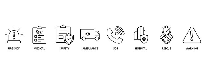 emergency vector banner design concept. emergency kit for evacuation, vector objects set on white background 