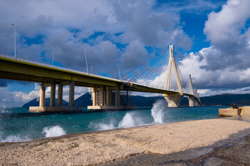 Rio-Antirio Bridge across the Gulf of Corinth Greece Peloponnese Peninsula
