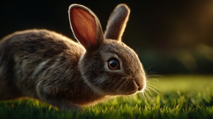 Fototapeta premium A cute brown rabbit enjoying a sunny day