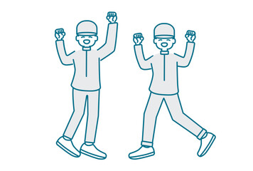 ガッツポーズをする食品工場ワークマンたち