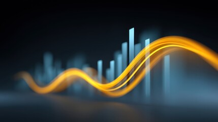 Abstract digital representation of fluctuating data trends featuring glowing lines, modern bars, and a dark background for visual impact and analysis