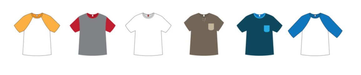 Naklejka premium Men's sport t-shirt technical flat sketch. Raglan sleeve active wear apparel template front and back. vector illustration.