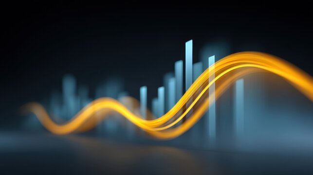 Abstract digital representation of fluctuating data trends featuring glowing lines, modern bars, and a dark background for visual impact and analysis - Powered by Adobe