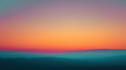 Obraz premium Serene Landscape at Dusk with Soft Color Gradients and Layered Hills Under a Pastel Sky Emphasizing Tranquility and Natural Beauty