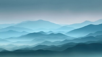 Obraz premium Serene Blue Mountain Landscape with Misty Atmosphere, Layered Hills and Soft Gradients, Capturing Peace and Tranquility in Nature's Majesty