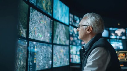 Senior Male National Security Commander Evaluating City Safety