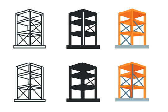 Steel Frame Evolution. Steel Frame Build first in line style with thin outline, second in solid style filled shape, third in flat