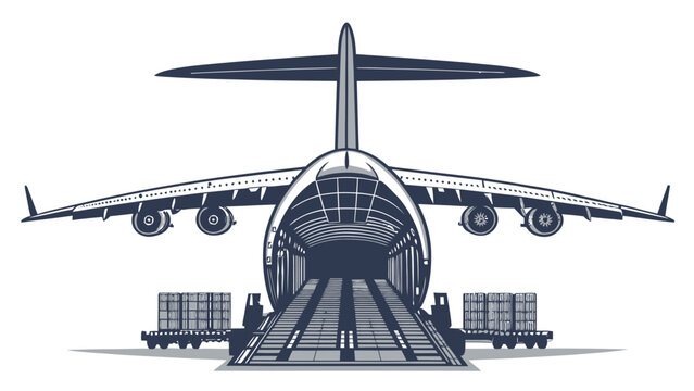 Military cargo aircraft silhouette, robust transport plane design, vector illustration for logistics and heavy lift capabilities.