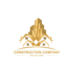Obraz premium Construction logo, real estate logo, home renovation, golden, luxury logo, Architecture logo