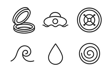Submersed Chamber Icons. Line vector icons of Submersed Hatch Chamber: chamber rim, submerged hull, sealed hatch, water curl,