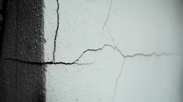 A cracked wall with visible structural damage