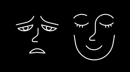 Minimalist line drawings of contrasting emotions,