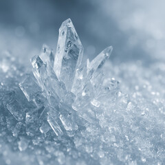 Close-up of natural ice crystal cluster with sparkling details, suitable for holiday cards and luxury product visuals.