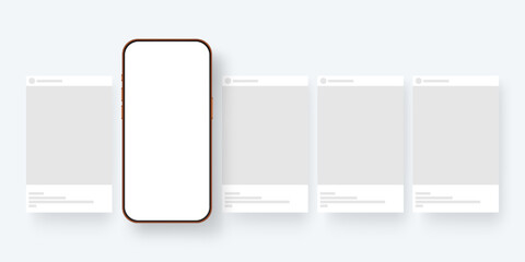 Smartphone mockup with blank social media posts templates for presenting digital content