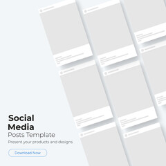 Social media posts templates with blank frames in grid layout on light background for presenting designs and online content