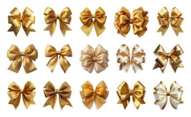 PNG Elegant golden bows collection, element set on transparent background