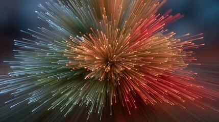 Fototapeta premium Colorful Light Burst with Abstract Rays Displaying Vibrant Hues of Red, Green, and Orange Against a Soft Background in Artistic Composition