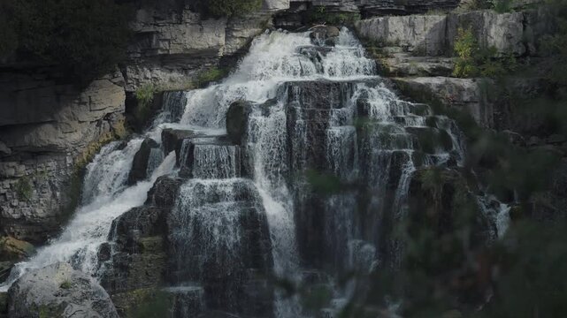 Slow motion of Inglis Falls, serene and powerful, Owen Sound, Ontario