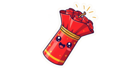 Cute Cartoon Firecracker with Happy Face and Sparkle.