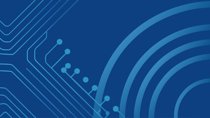 Abstract blue background featuring circuit board patterns and curved lines design elements artfully arranged
