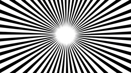 A symmetrical black and white radial pattern with a central white area, thinning black lines radiating outward,