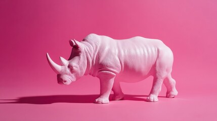 A monochromatic photorealistic sculpture of a rhinoceros isolated on a solid backdrop,