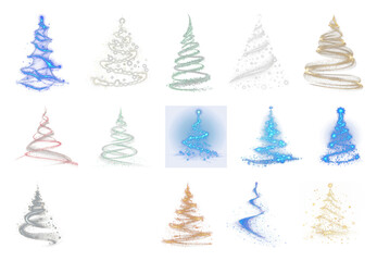 Obraz premium PNG Glowing spiral Christmas trees, element set on transparent background