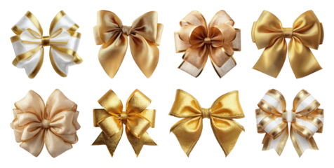 PNG Elegant golden ribbon bows collection, element set on transparent background
