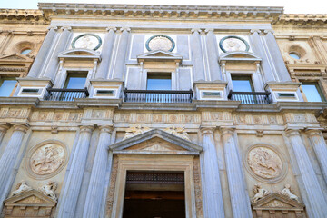 Entrance portal of the Palacio de Carlos V in the Spanish city Granada, Andalusia, Spain    