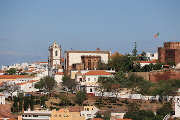 View of the town of Silves with Silves Cathedral in the background, Algarve, Portugal