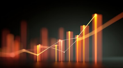 Abstract data visualization with glowing bars and lines representing growth, trends, and analysis in a modern digital environment for finance and business
