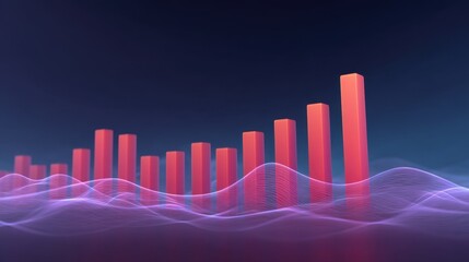 Modern Data Visualization with Rising Bar Graph Over Abstract Background Representing Growth, Analysis, and Financial Trends in Business Metrics