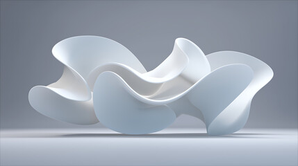 Cloud Dancer Abstract White Wavy Sculpture on a Minimalist Grey Background, Modern Fluid Art Colour of the Year 2026