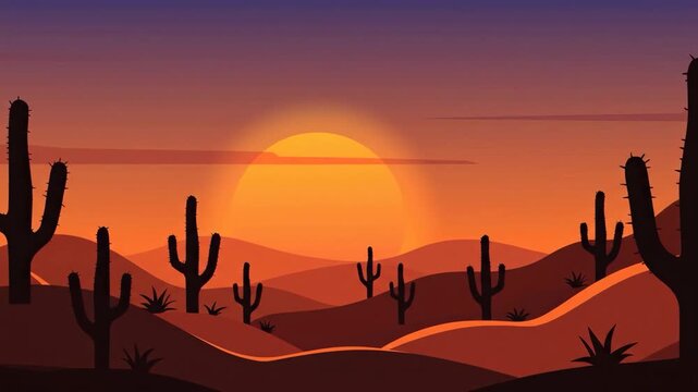Desert Sunset Glow Cactus Silhouettes in Arizonas Warm Evening Hues.