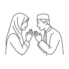 Muslim Couple Showing Respectful Greeting During a Festive Occasion