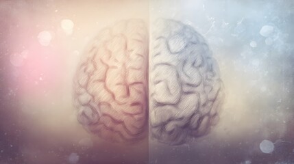 An artistic illustration of the human brain divided into hemispheres, symbolizing emotion and logic on a gradient backdrop. 