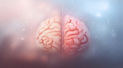 An artistic illustration of the human brain divided into hemispheres, symbolizing emotion and logic on a gradient backdrop. 