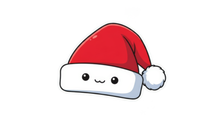 Cute Cartoon Santa Hat with Adorable Face and White PomPom.