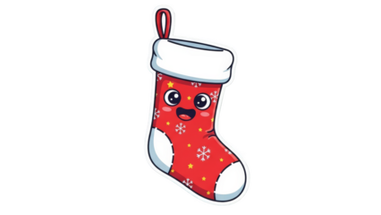 Cute Christmas Stocking with Snowflakes and Happy Face.