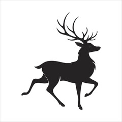 Black Deer Silhouette Vector | Minimal Wildlife Illustration on White Background