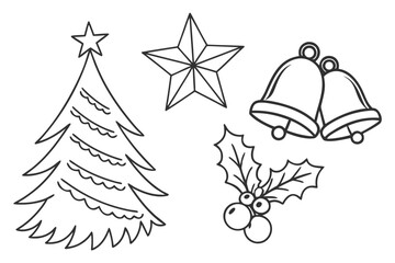 Holiday Coloring Sheets | Christmas Tree, Bell, Holly, Star Line Art