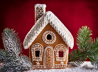christmas gingerbread house in the form of a tree with christmas decor and decorations