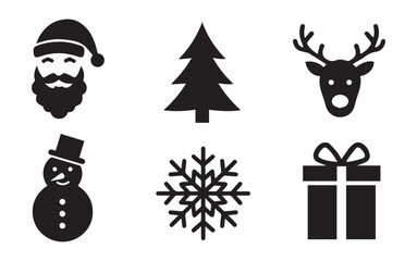 Christmas Icons Set | Santa Claus, Reindeer, Snowman & Tree Vector Collection