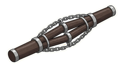 Traditional Japanese Sansetsukon Martial Arts Weapon with Three Sections and Chains.