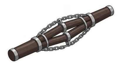 Traditional Japanese Sansetsukon Martial Arts Weapon with Three Sections and Chains.