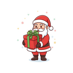 Cute Santa Claus with Present | Festive Xmas Character Vector Design