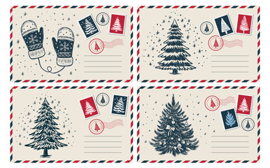 Christmas postcard with tree, New Year card	
