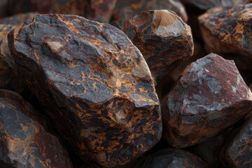 Close-up view of many rough stones