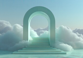 A mint-green archway on clouds